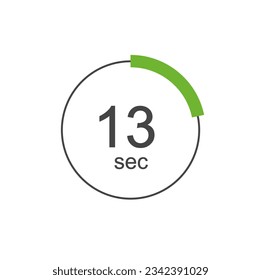 13 sec Digital Countdown Timer Vector Icon. 13 sec Stopwatch Analog or Digital Timer Illustration.