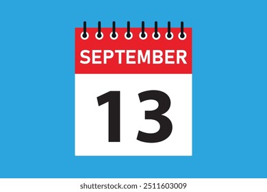 13 september . 13th september  professional modern exclusive daily calendar design. Meeting schedule flat icon icon design. White and red color paper. White,black color text. Vector illustration eps.