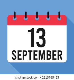 13 September Calendar. Blue Background. Vector Calendar.