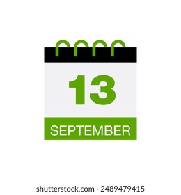 13 septiembre calendario fecha icono Vector eps