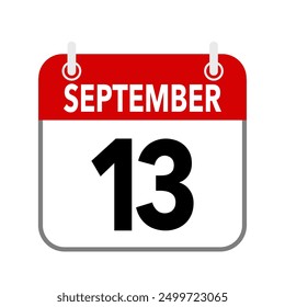 13 September, calendar date icon on white background.	