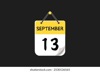 13 de setembro ícone página de texto design mensal web em amarelo, vermelho, preto e branco fundo vetor, ícone, ou ilustração com o mês de setembro 13