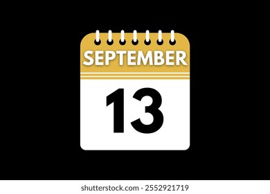 13 September calendar icon text page monthly web design on golden, black, and white background vector, icon, or illustration with the month of September 13