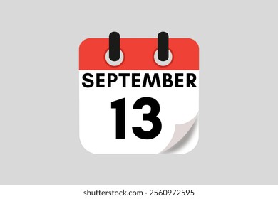 13 September calendar icon text page monthly web design on red, white, black and ash background vector, icon, or illustration with the month of September 13