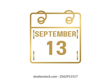 13 September calendar icon text page monthly web design on golden and white background vector, icon, or illustration with the month of September 13