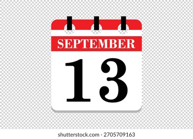 13 septiembre Calendario icono Vector, 13 fechas de septiembre mes calendario icono, fechas de septiembre 13 calendario icono, Vector calendario icono.