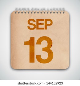 13 September Calendar Notebook Vector