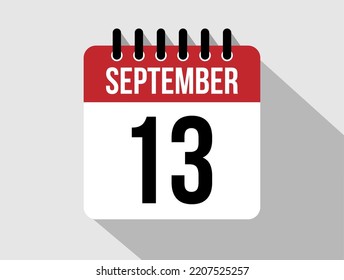 13 September calendar vector icon. Red september date for the days of the month
