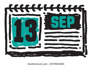 13 September date long table calendar - A simple yet elegant line art illustration of a table date calendar captures the essence of organization and timekeeping and note lines sketch art