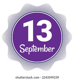 13 de septiembre, plantilla Fecha. Diseño útil para la promoción de calendarios o eventos. Ilustración vectorial Archivo EPS 10. Aislado sobre fondo blanco. 
