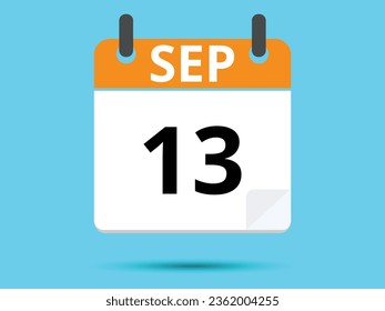 13 de septiembre. Calendario de icono plano aislado en fondo azul. Ilustración vectorial.