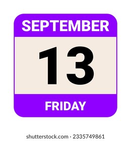 13 September, Friday. Date template. Useful design for calendar or event promotion. Vector illustration EPS 10 File. Isolated on white background. 