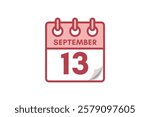 13 September month single day vector, illustration, calendar with maroon, rose and white color background calendar September 13