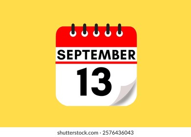 13 September month single day vector, illustration, calendar with red, black, white and yellow color background calendar September 13