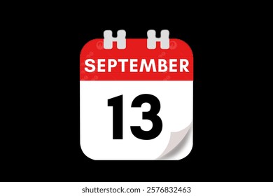 13 September month single day vector, illustration, calendar with red, gray, white and black color background calendar September 13