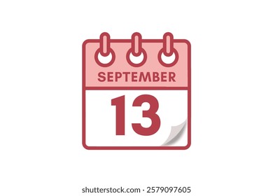 13 September month single day vector, illustration, calendar with maroon, rose and white color background calendar September 13