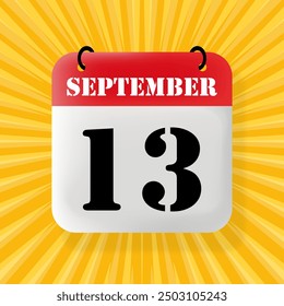 13 de septiembre. Burbuja de discurso con calendario 2024, 2025. Año, mes, día, semana, gestión del tiempo. Concepto de planificación. Ilustración 3D. Estilo de arte Pop. Icono de línea de Vector para negocios y publicidad