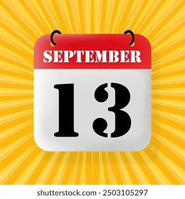 13 de septiembre. Burbuja de discurso con calendario 2024, 2025. Año, mes, día, semana, gestión del tiempo. Concepto de planificación. Ilustración 3D. Estilo de arte Pop. Icono de línea de Vector para negocios y publicidad