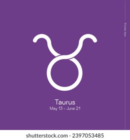 The 13 signs of the zodiac. New horoscope. Zodiac sign with binding on lilac background. Zodiacal signs in astrological system. Taurus.