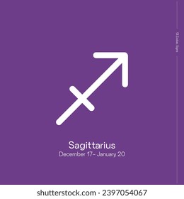 The 13 signs of the zodiac. New horoscope. Zodiac sign with binding on lilac background. Zodiacal signs in astrological system. Sagittarius.