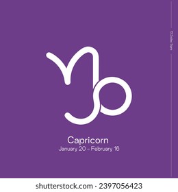 The 13 signs of the zodiac. New horoscope. Zodiac sign with binding on lilac background. Zodiacal signs in astrological system. Capricorn.