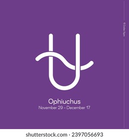 The 13 signs of the zodiac. New horoscope. Zodiac sign with binding on lilac background. Zodiacal signs in astrological system. Ophiuchus.