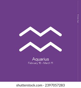 The 13 signs of the zodiac. New horoscope. Zodiac sign with binding on lilac background. Zodiacal signs in astrological system. Aquarius.