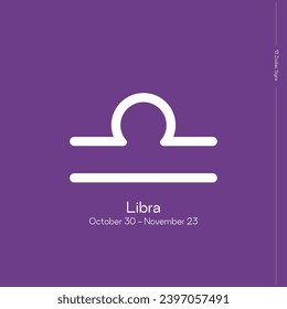 The 13 signs of the zodiac. New horoscope. Zodiac sign with binding on lilac background. Zodiacal signs in astrological system. Libra.
