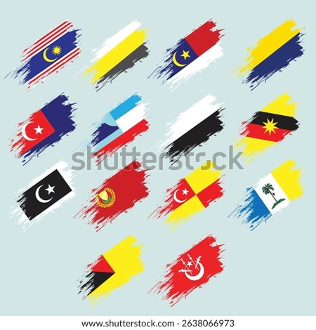 13 state flags in Malaysia. PAINT flags. Vector Illustration.