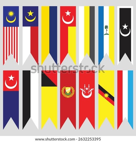13 state flags in Malaysia. Vertical flags. Vector Illustration.
