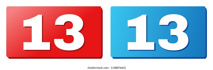 13 text on rounded rectangle buttons. Designed with white caption with shadow and blue and red button colors.