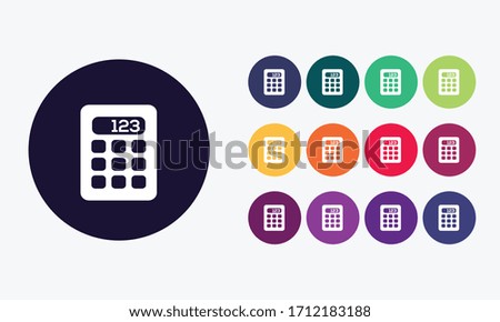  13 variants of colored circles with calculator icon.