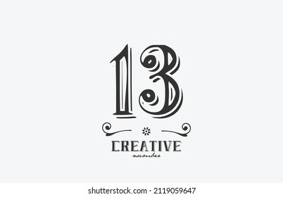 13 vintage number logo icon with black and white color design. Creative template for business and company