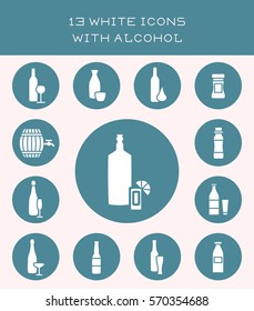 13 white icons with alcohol.