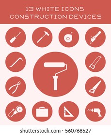 13 white icons construction devices.