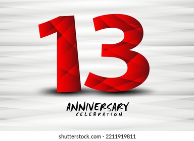 13 Year Anniversary Celebration Logo red polygon vector, 13 Number Design, 13th Birthday Logo, Logotype Number, Vector Anniversary For Celebration, Invitation Card, And Greeting Card 