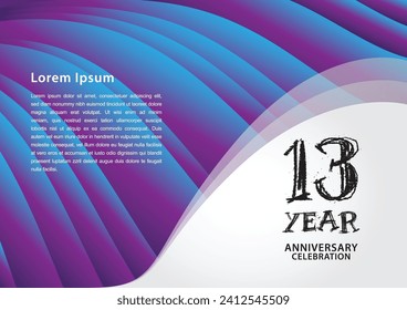 13 year anniversary celebration logotype on purple background for poster, banner, leaflet, flyer, brochure, web, invitations or greeting card, 13 number design, 13th Birthday invitation 