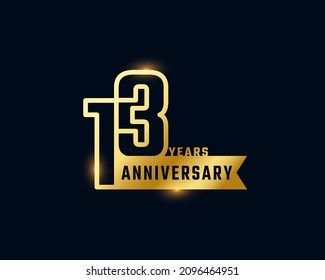 13 Year Anniversary Celebration with Shiny Outline Number Golden Color for Celebration Event, Wedding, Greeting card, and Invitation Isolated on Dark Background