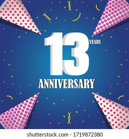 13 años de celebración, diseño vectorial para celebraciones, tarjetas de invitación y tarjetas de felicitación
