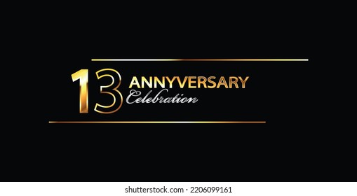 13 Year Anniversary celebration Vector Design. 13th Anniversary celebration. Gold Luxury Banner of 13th Anniversary celebration. thirteenth celebration card. Vector anniversary