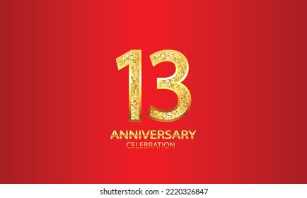 13 Year Anniversary celebration Vector Design with red background and glitter. 13th Anniversary celebration. Gold Luxury Banner of 13th Anniversary. vector illustration