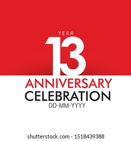 13 Year Anniversary Concept Red Color and White, For Invitation, banner, ads, greeting card - Vector