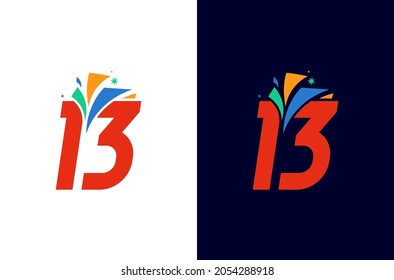 13 year anniversary firework logo design. Number celebration with colorful spark. Simple icon for carnival or festival