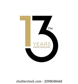 13 Year Anniversary Logo, 13th birthday, Golden Color, Vector Template Design element for invitation, wedding, jubilee and greeting card illustration.