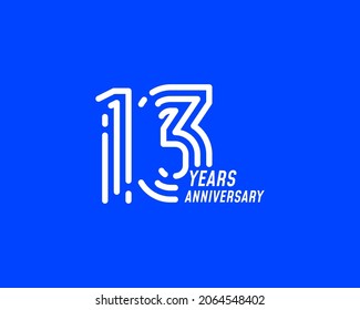 13 year anniversary logo design. Simple line number for celebration. Minimalist digital stripe