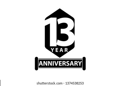 13 year anniversary, minimalist logo years, jubilee, greeting card. invitation. Sign Ribbon All Black space vector illustration on White background - Vector