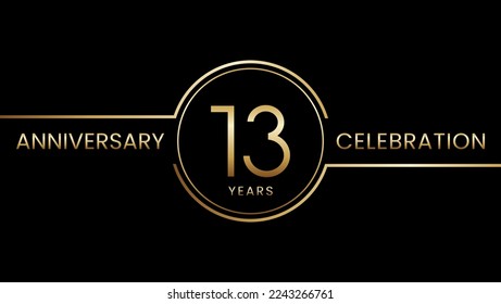 13 year anniversary. Anniversary template design with golden ring. Logo Vector Illustration