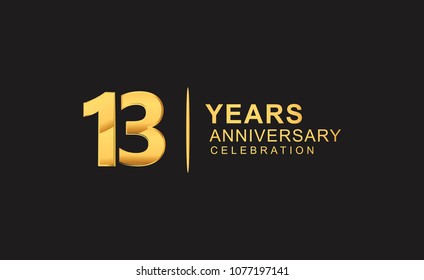 13 years anniversary celebration design with golden color isolated on black background for celebration event