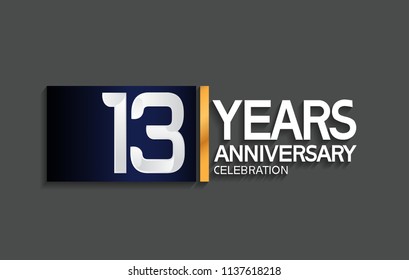 13 years anniversary celebration design with blue square and golden line isolated on gray background 