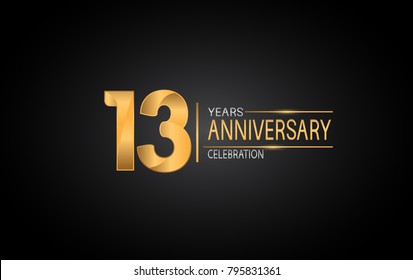 13 years anniversary celebration design with silver and gold color composition isolated on black background 